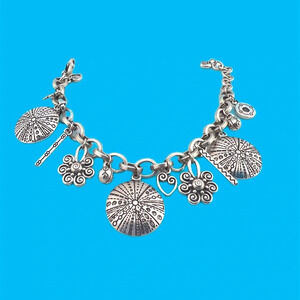 Brighton Silver Plated Charm Bracelet with 13 Charms 7'-8.5 Silver Disks
